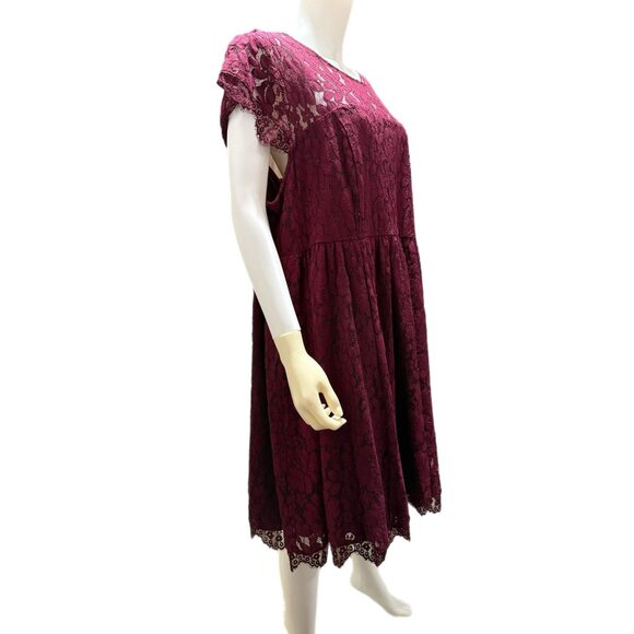 Torrid Women’s 22 Wine Lace Lined Flutter Sleeve Dress Holiday - Picture 4 of 7